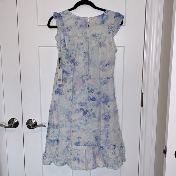 NWT DEX Pastel Mauve Blue Watercolor Sleeveless Ruffle Dress - Picture 3 of 7